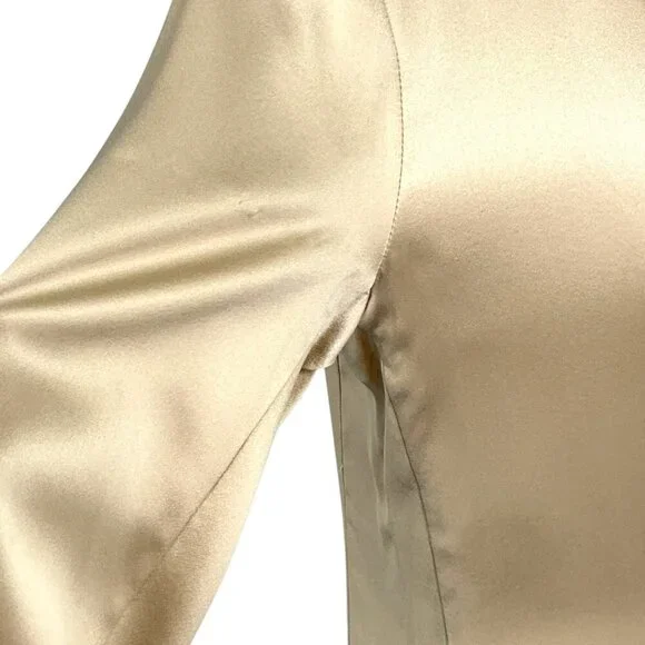 Nili Lotan Sophia Charmeuse Blazer Gold 100% Silk One Button Jacket Size 0 - Picture 8 of 13